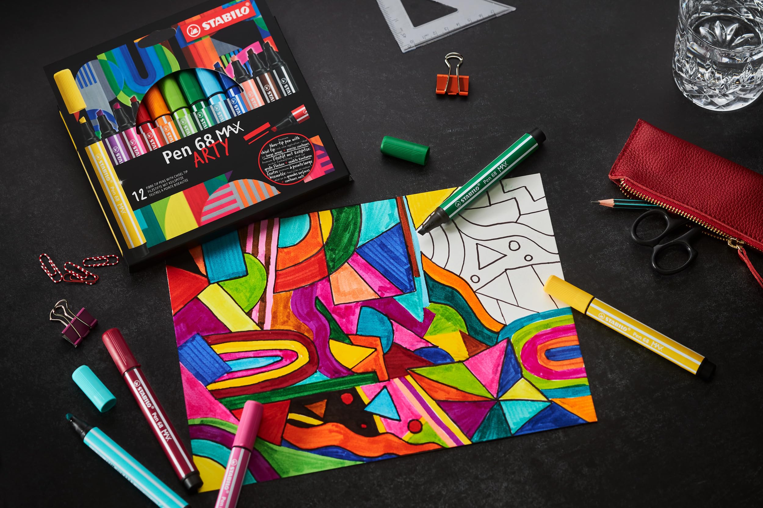 STABILO - Pen 68 MAX - Premium Fibre-Tip Pen with Chisel Tip - ARTY - Pack of 12 - Assorted colors - Image 4